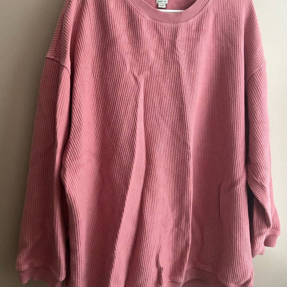 Aerie Pink Ribbed Pullover Basic Sweatshirt